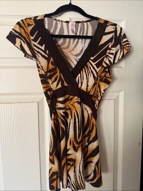 Purple Rain Brown, Gold & Cream Zebra-Print Top